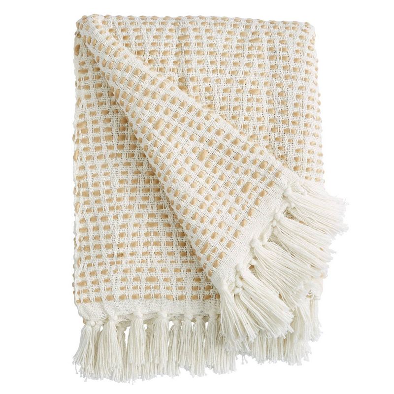 50"x60" Solid Throw Blanket with Fringe Natural/Ochre - Patina Vie