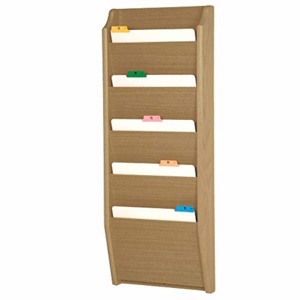 Wooden Mallet Home Office 5 Pocket Letter Size File Holder Wall Display Rack Furniture Light Oak