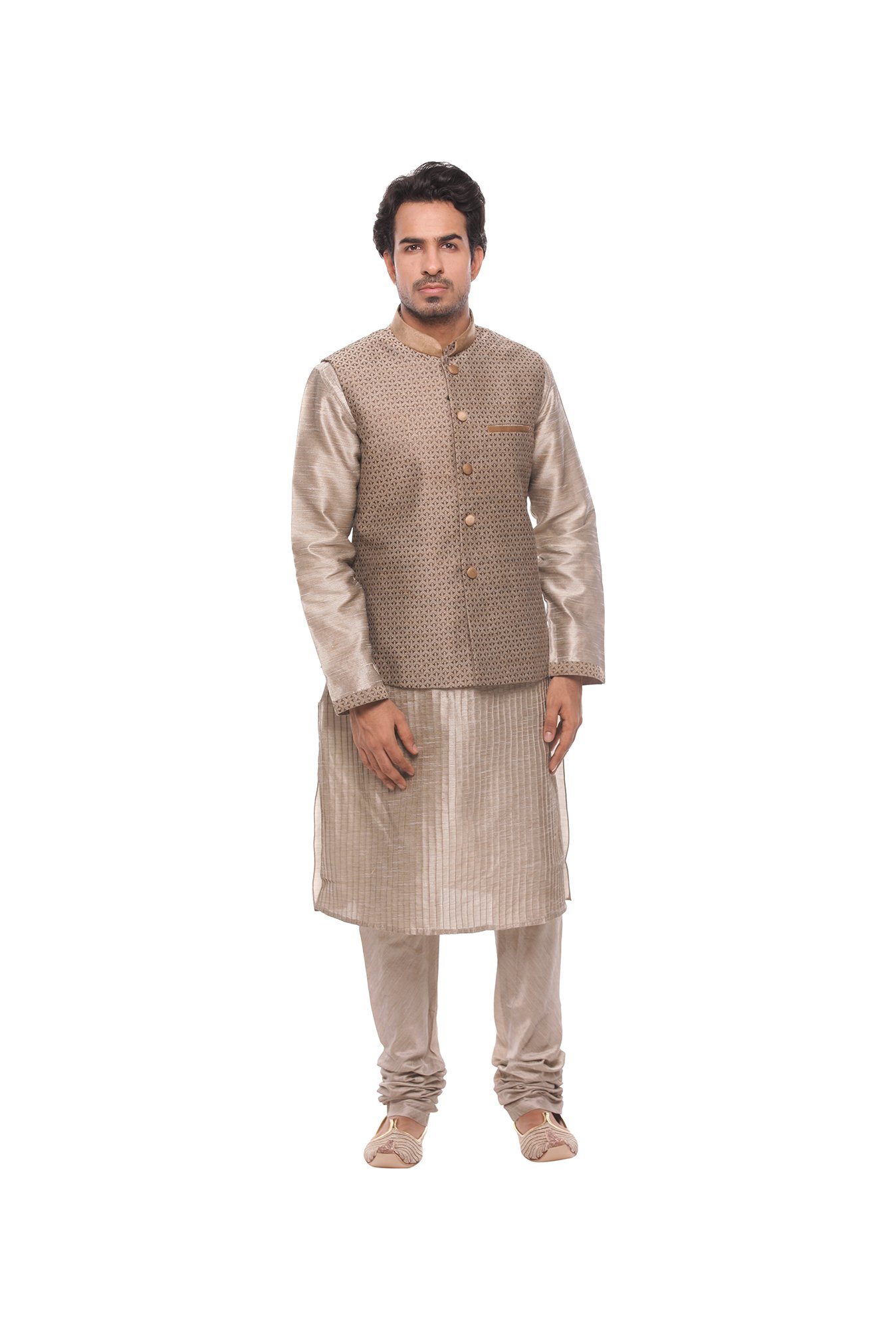 Manyavar Grey Self Design Ethnic Kurta Set with Jacket