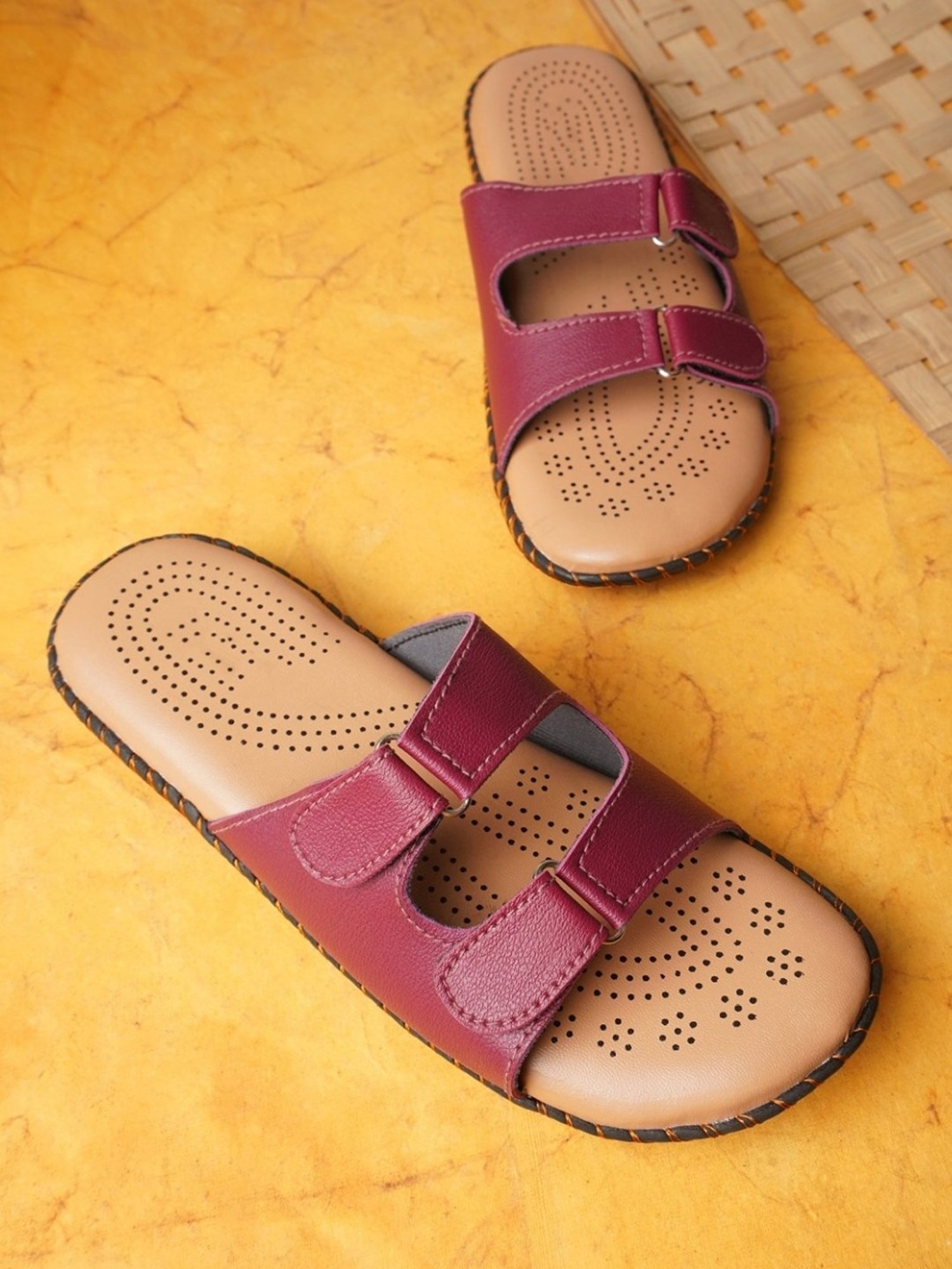 The White Pole Women's Dark Maroon Casual Sandals