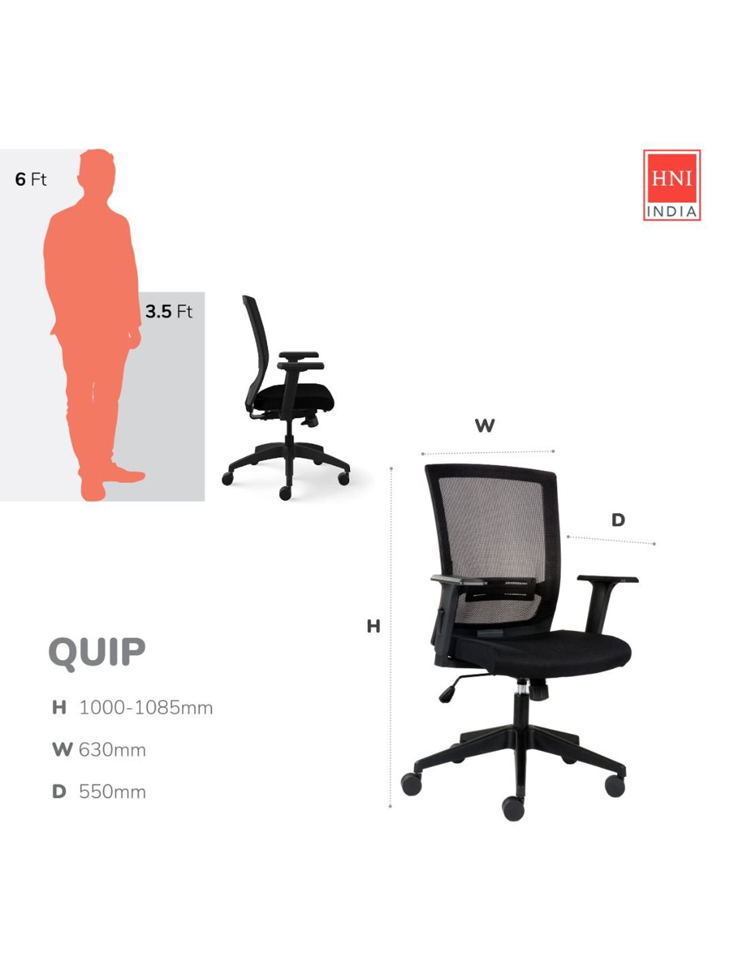HNI India Quip Black PU Foam Ergonomic Office & Study Desk Chair