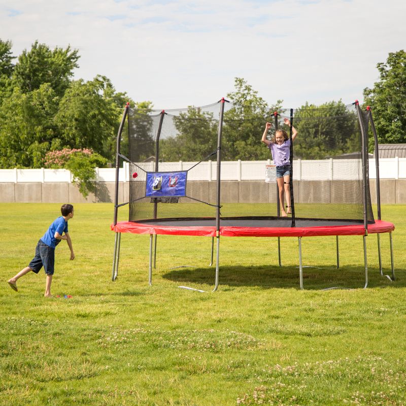 Skywalker Trampolines 15' Round Jump-N-Toss Trampoline with Enclosure - Red