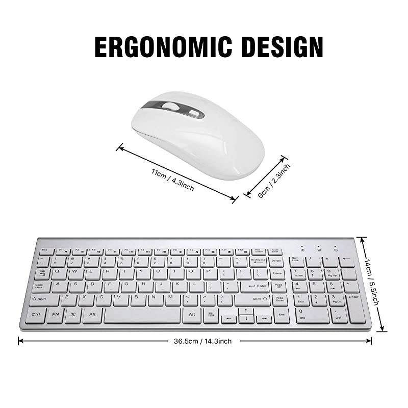 Wireless Keyboard Mouse Combo  Compact Full Size Wireless Keyboard and Mouse Set 24G UltraThin Sleek Design for Windows Computer Desktop PC Notebook Laptop Silver