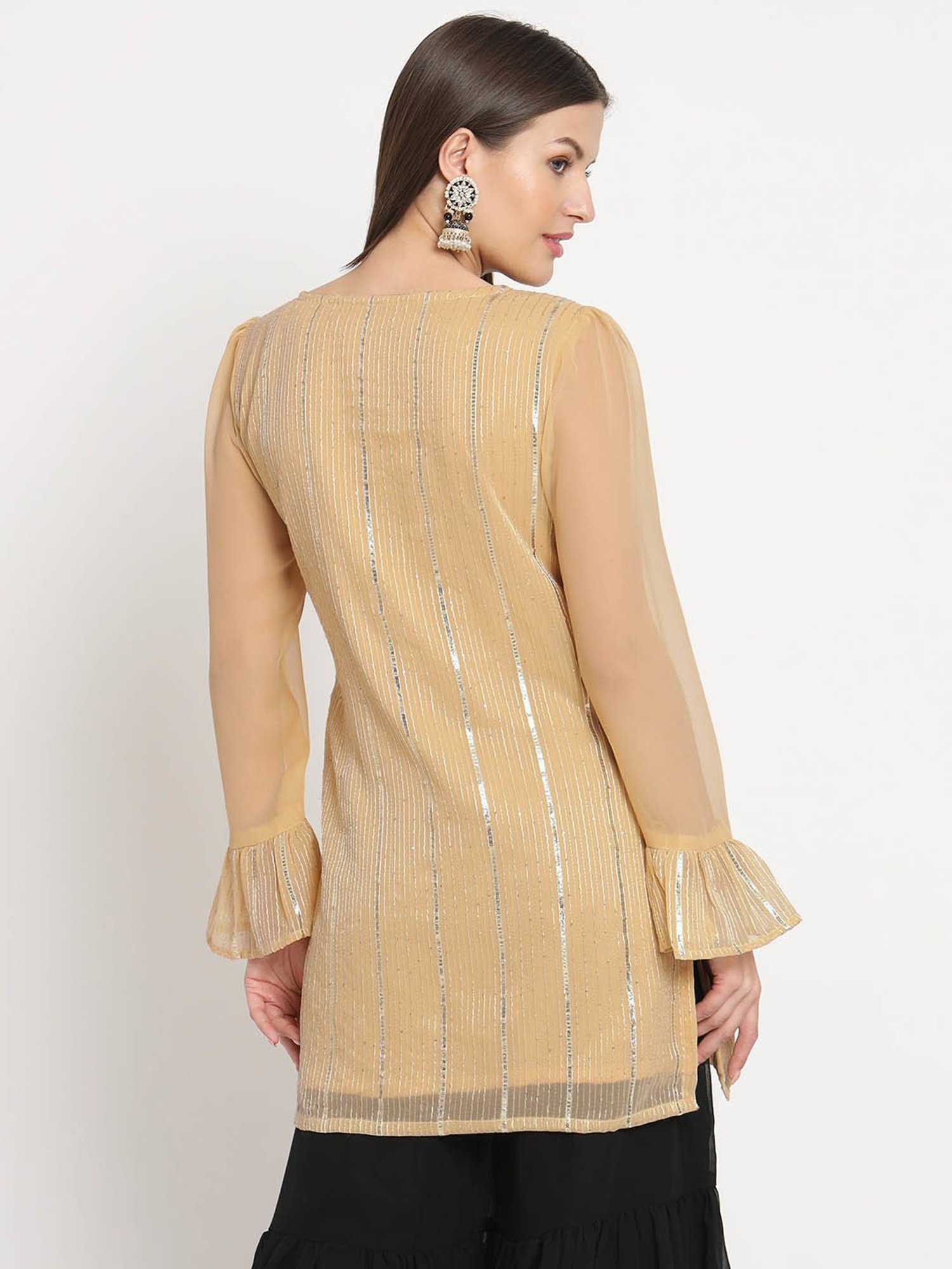 studiorasa Beige Georgette Lace Straight Kurti