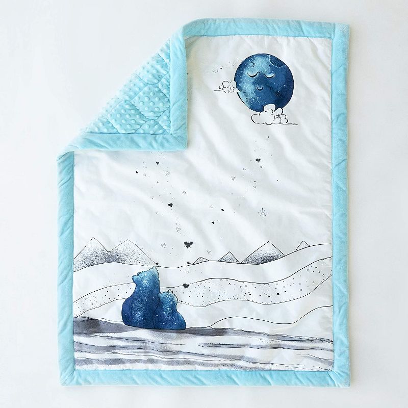 JumpOff Jo Crib Bedding Set, Includes Cotton Crib Sheet, Crib Skirt, and Minky Quilt, 3 Pieces, Mama Bear Blue