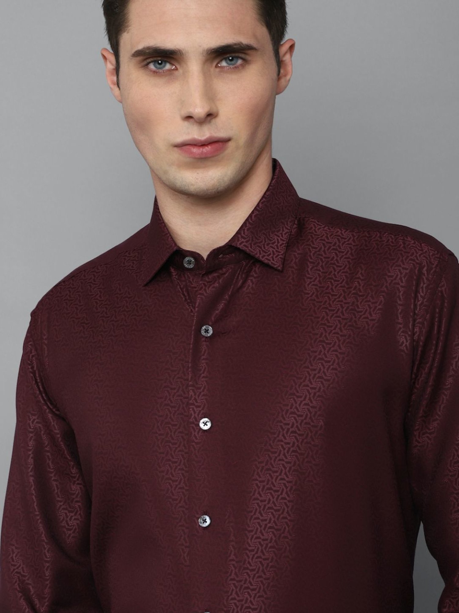 Luxure By Louis Philippe Maroon Regular Fit Printed Shirt
