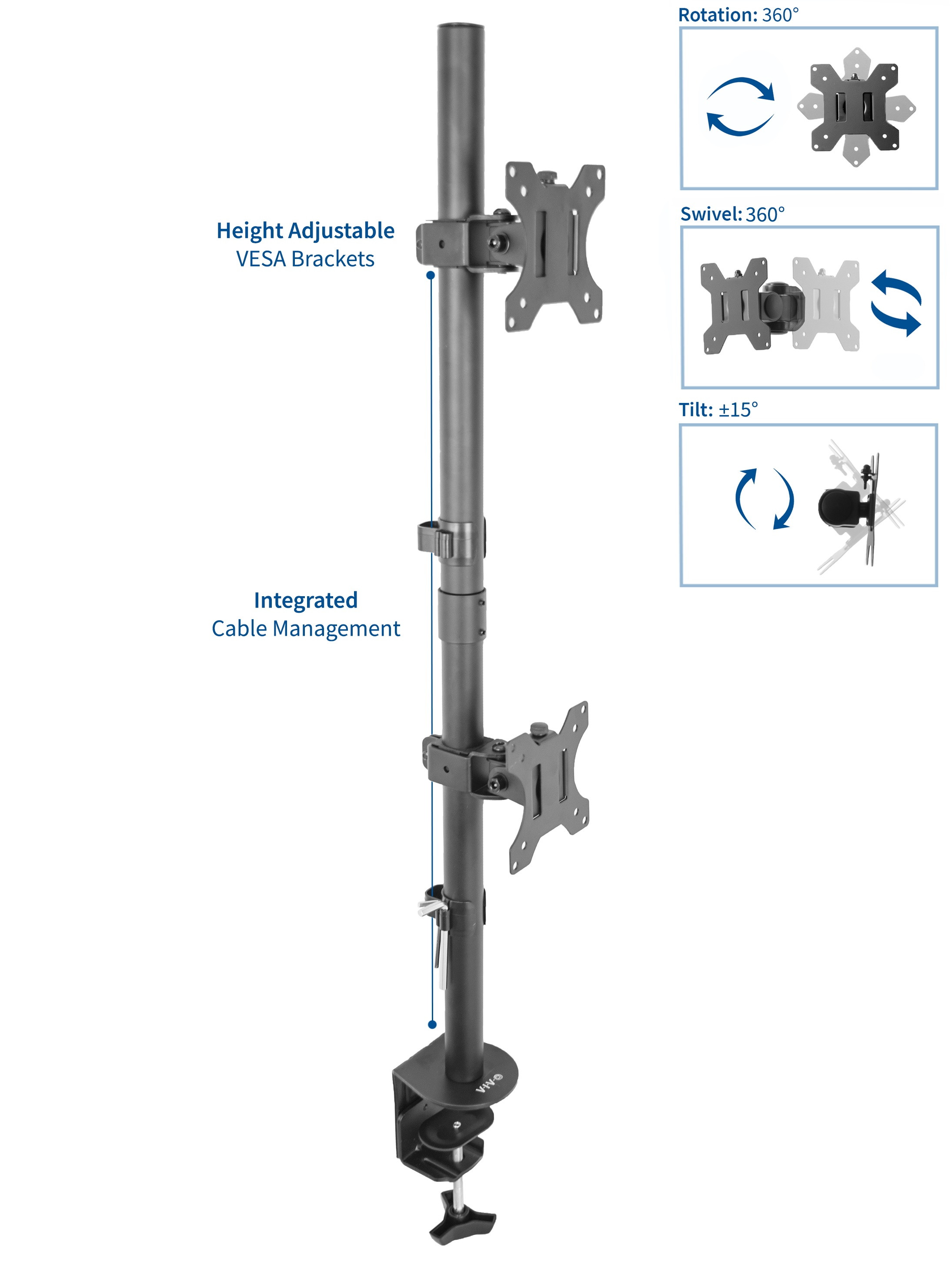 VIVO Dual LCD Monitor Desk Mount Stand Heavy Duty Stacked, Holds Vertical 2 Screens up to 32" (STAND-V002T)