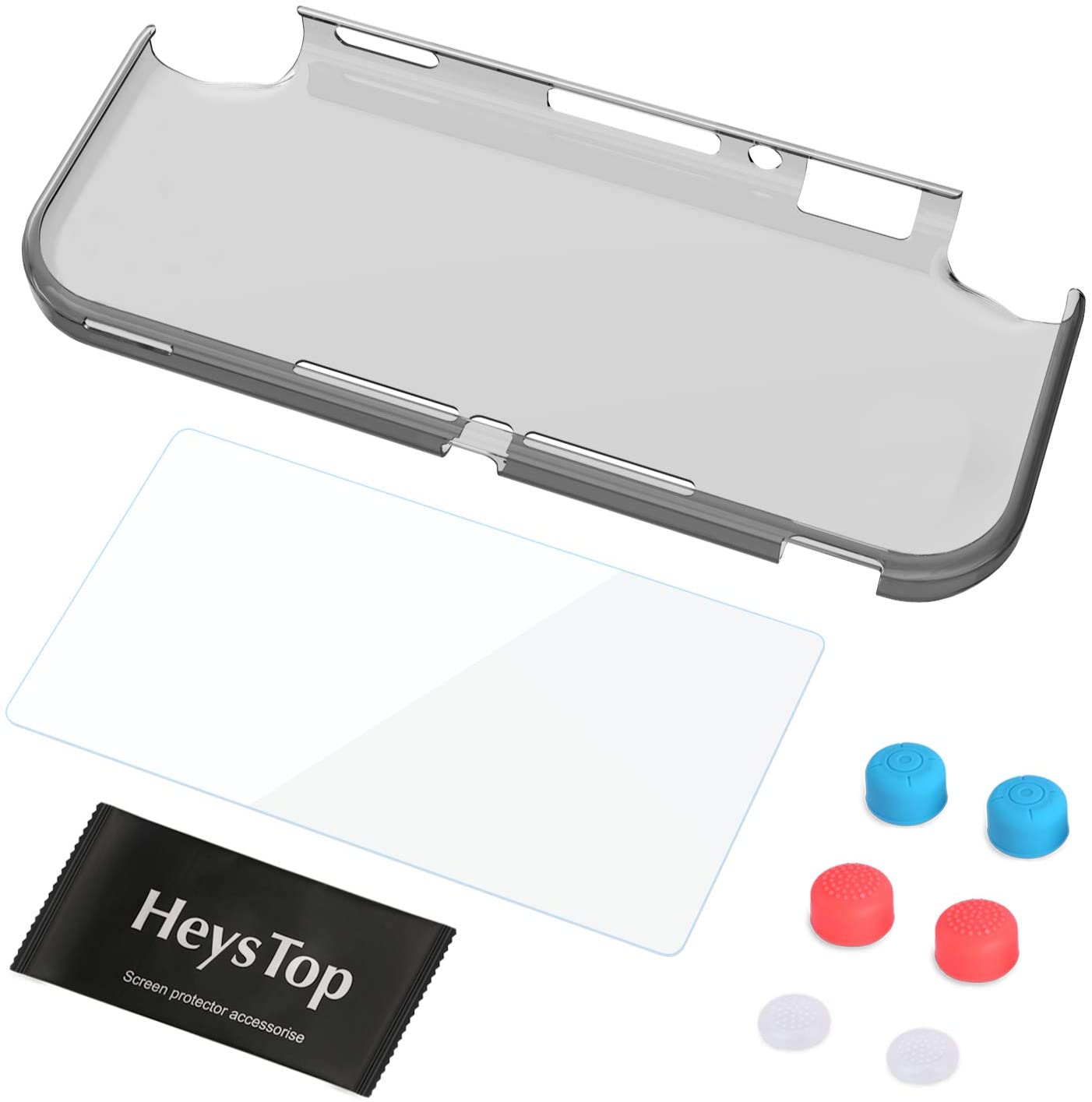 Case for Nintendo Switch Lite, HEYSTOP PC Clear Protective Case Cover for Nintendo Switch Lite with Switch Lite Tempered Glass Screen Protector and Thumb Stick Caps(Black)