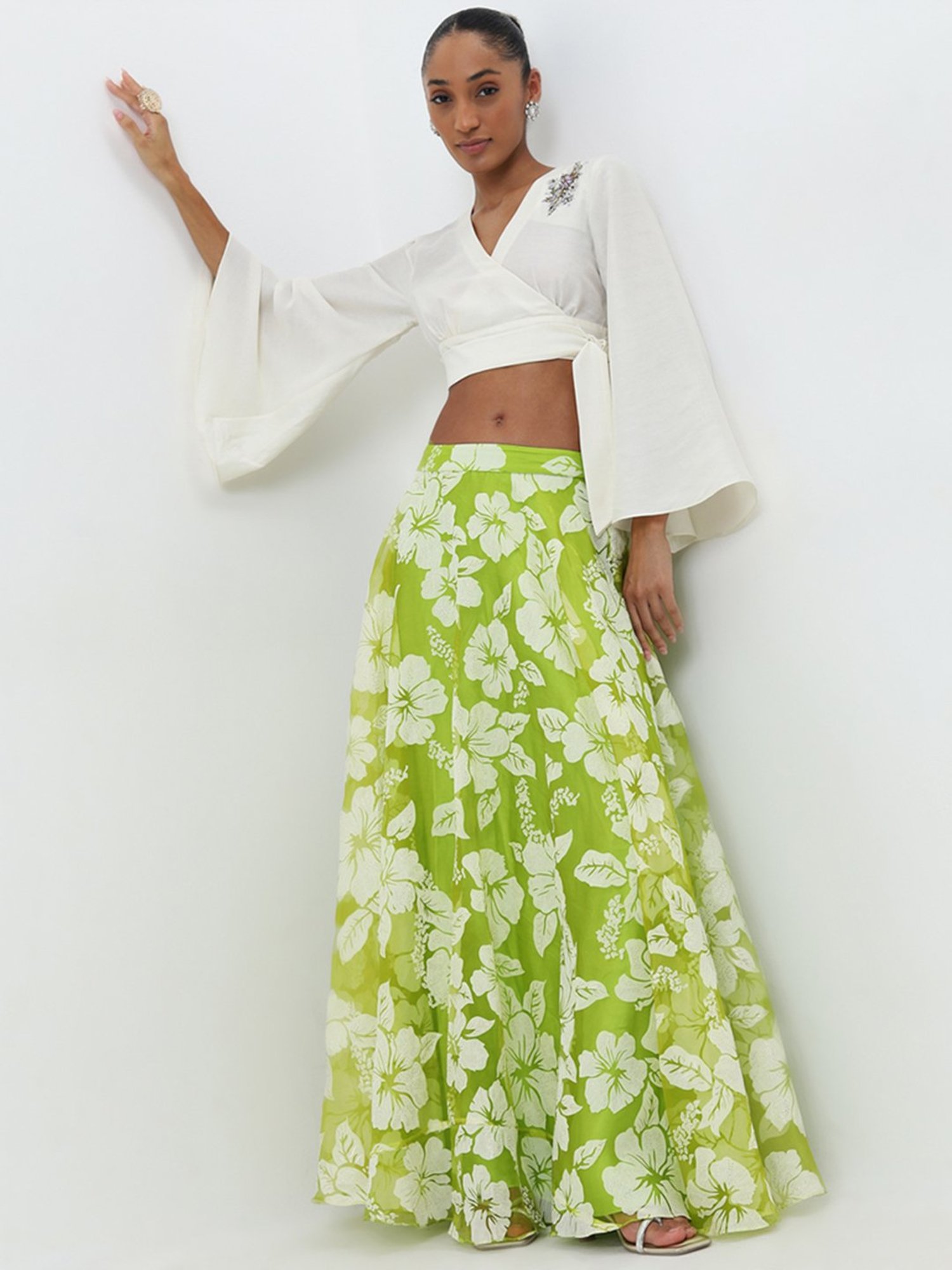 Vark by Westside Off-White Floral Embroidered Crop Blouse