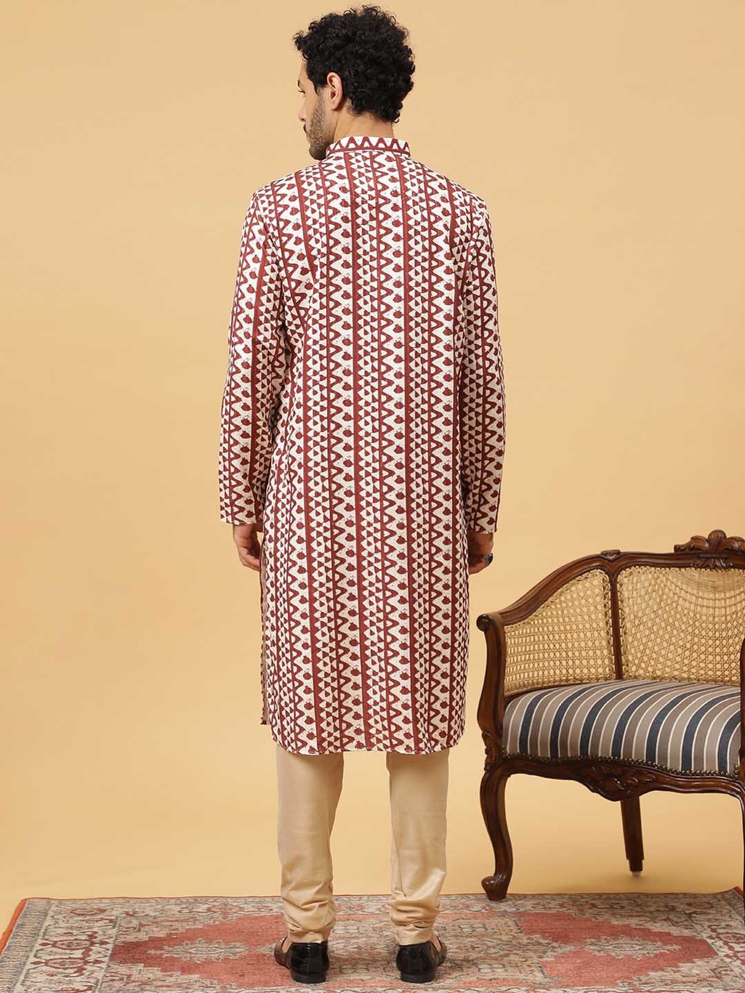 TABARD Maroon & Beige Regular Fit Embroidered Kurta & Churidar Set