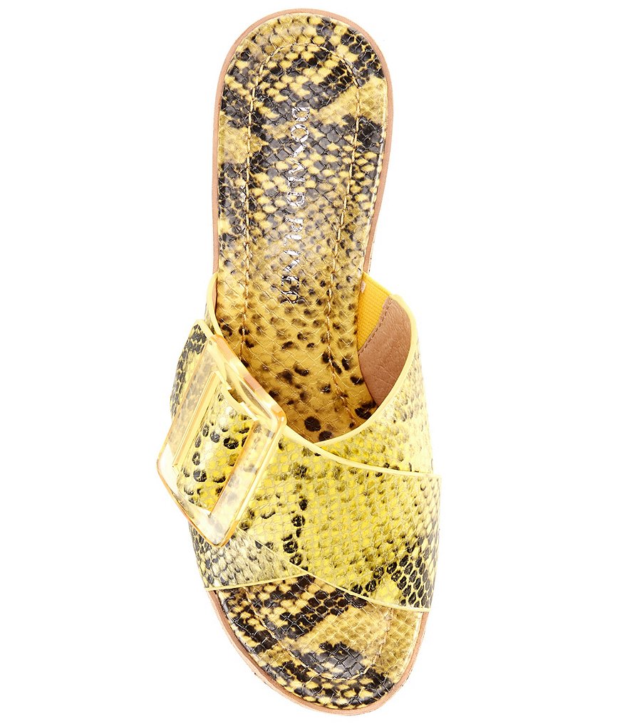 Donald Pliner Illiad Leather Snake Print Buckle Platform Cork Wedges