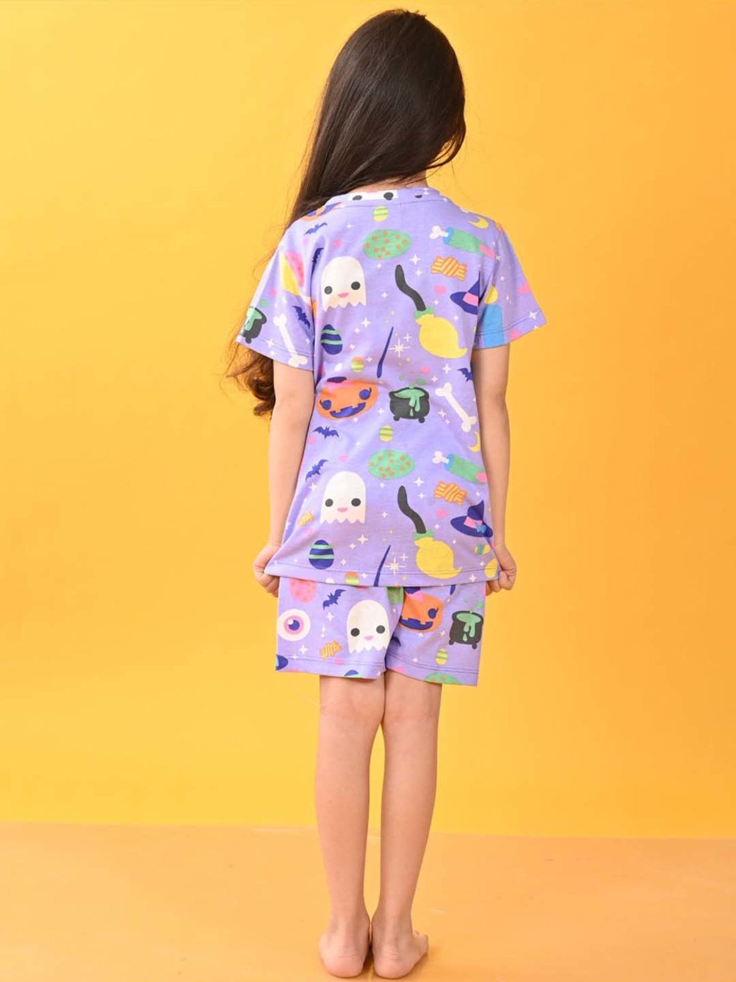 Anthrilo Kids Purple Cotton Printed T-Shirt & Short