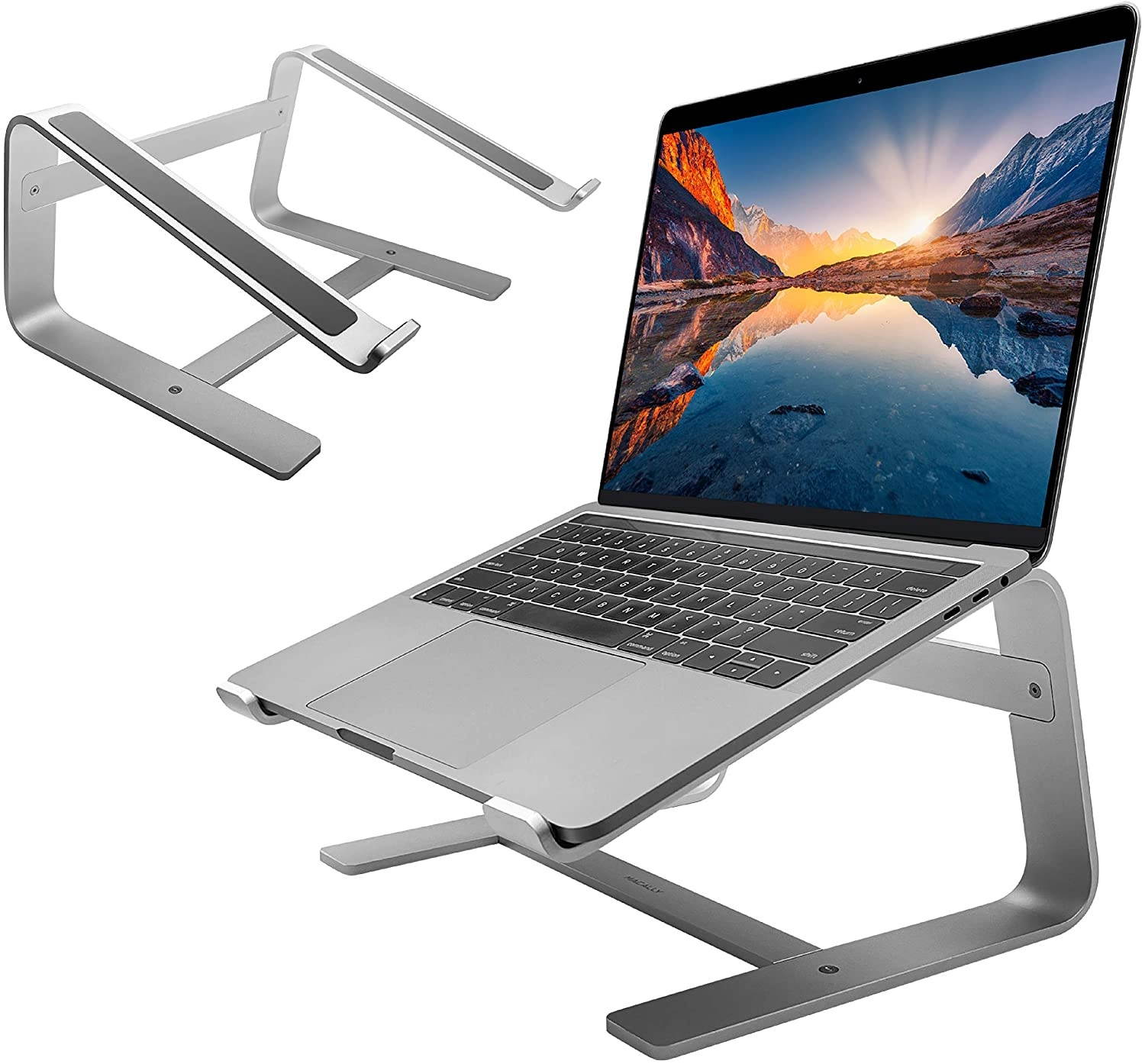 Macally Ultra Slim Wired Keyboard and an Ergonomic Laptop Stand, Relieve Stress Off Your Back