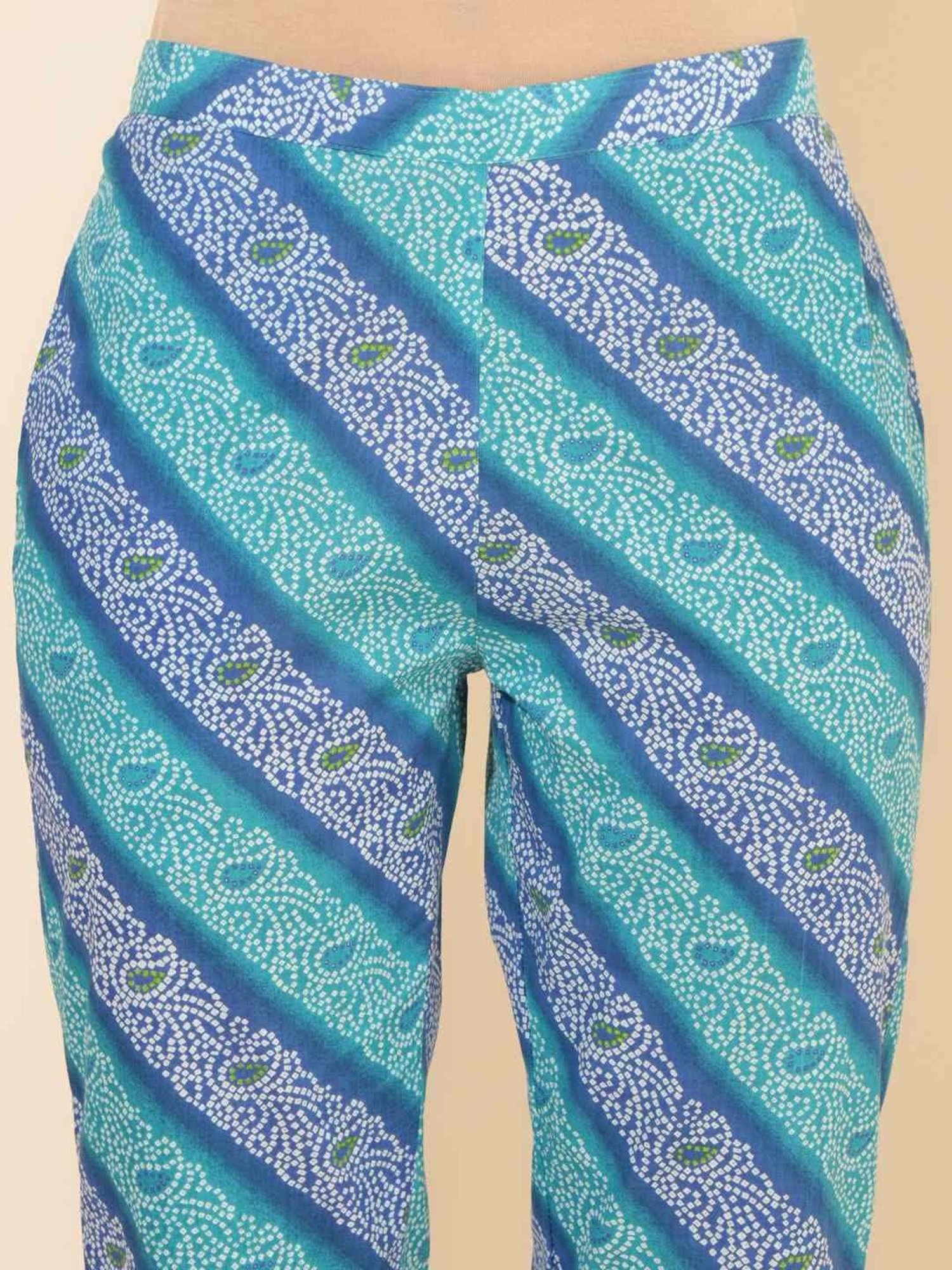 Janasya Blue Cotton Printed Kurta Pant Set