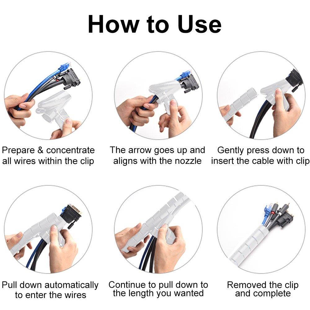 Cable Tube Organizer, TITACUTE Coiled Tube Sleeve Cable Wrap Spiral Wire Sleeves Cable Management with Cord Cover Clips for TV PC Computer Home Entertainment Wall White