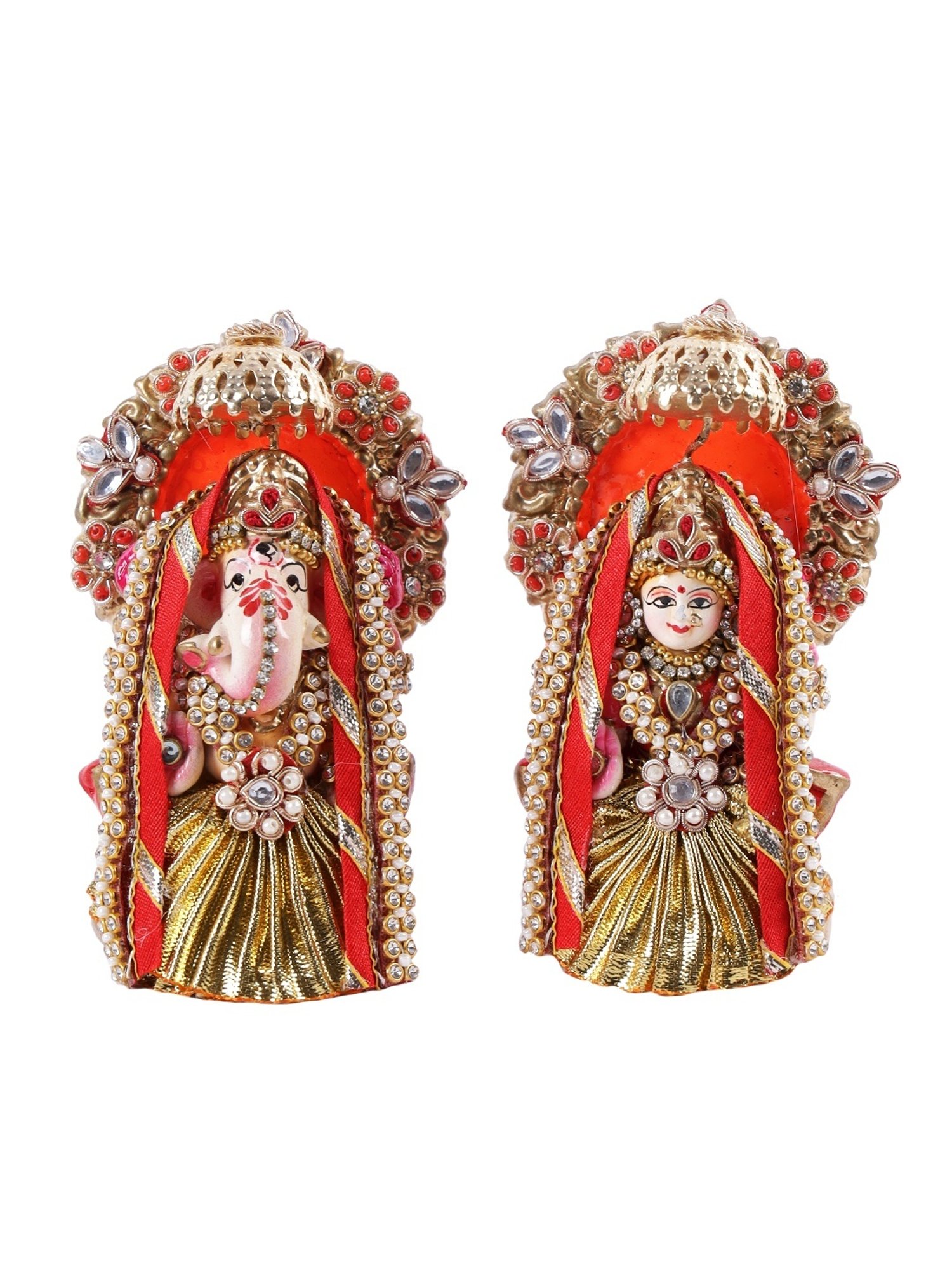 Aapno Rajasthan Solid Multicolor Terracotta Laxmi & Ganesh Idol - Set of 2