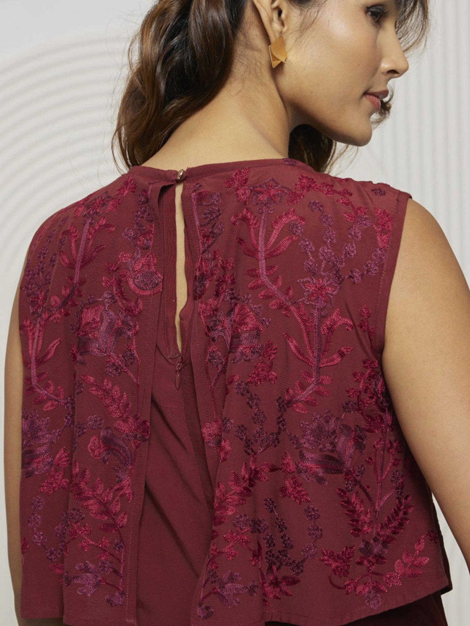 Artagai Tawny Port Jumpsuit with Kashida Embroidery