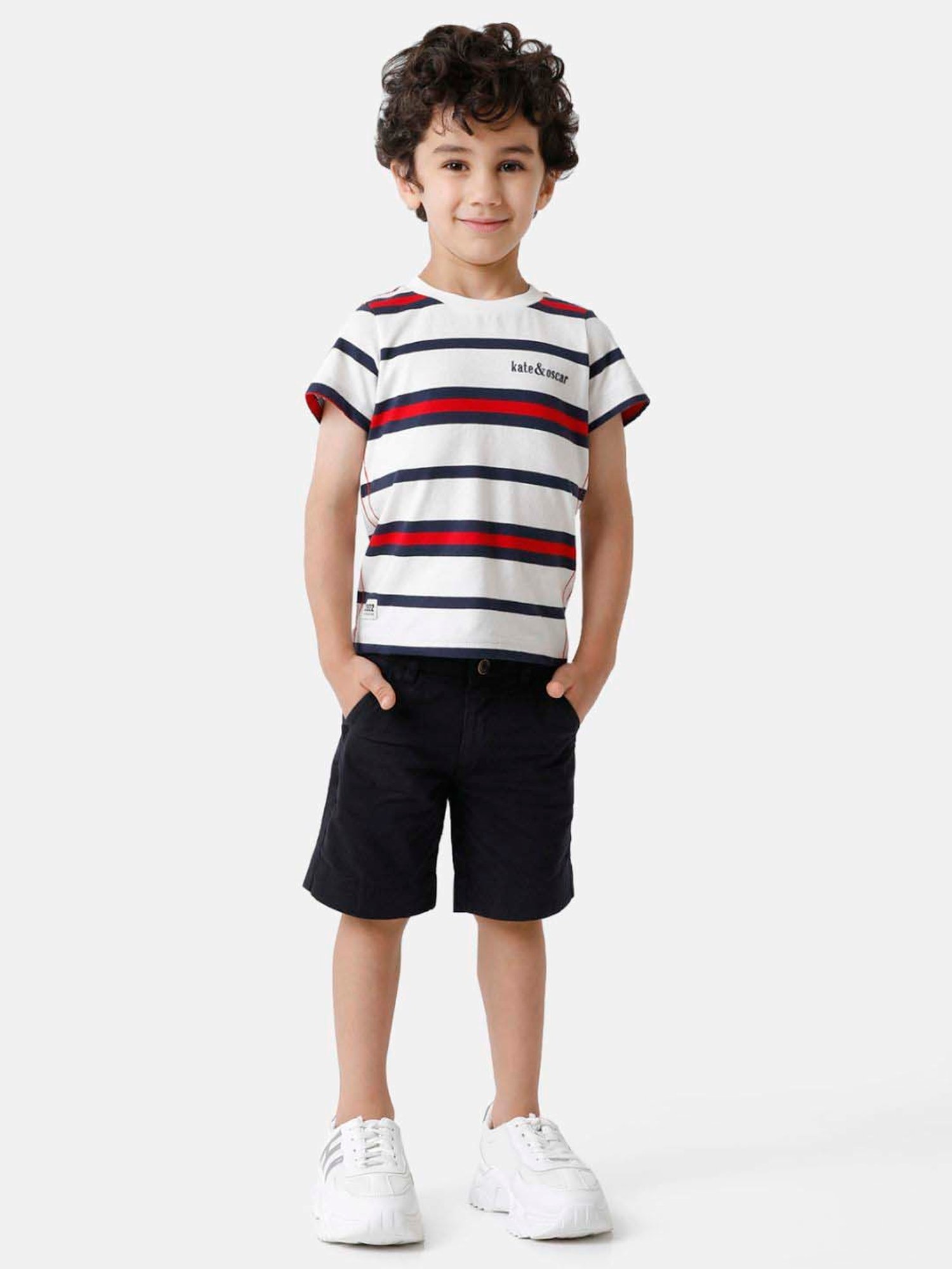 Kate & Oscar Kids White & Red Cotton Striped T-Shirt