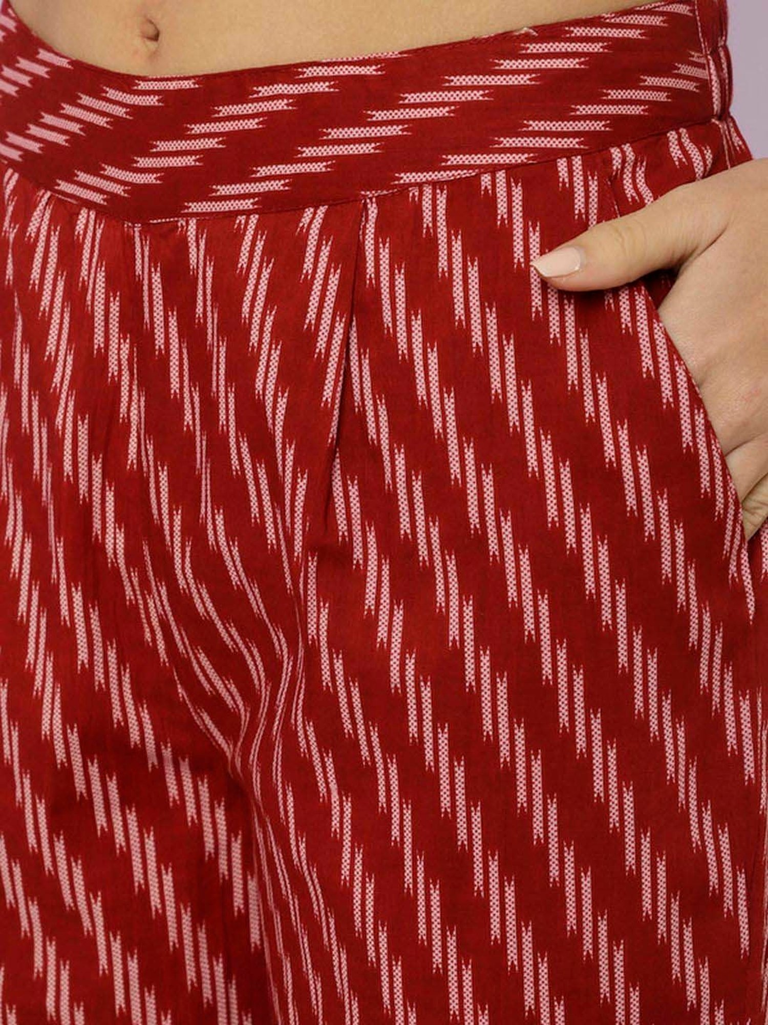 Jaipur Kurti Maroon Cotton Printed Tunic Palazzos Set