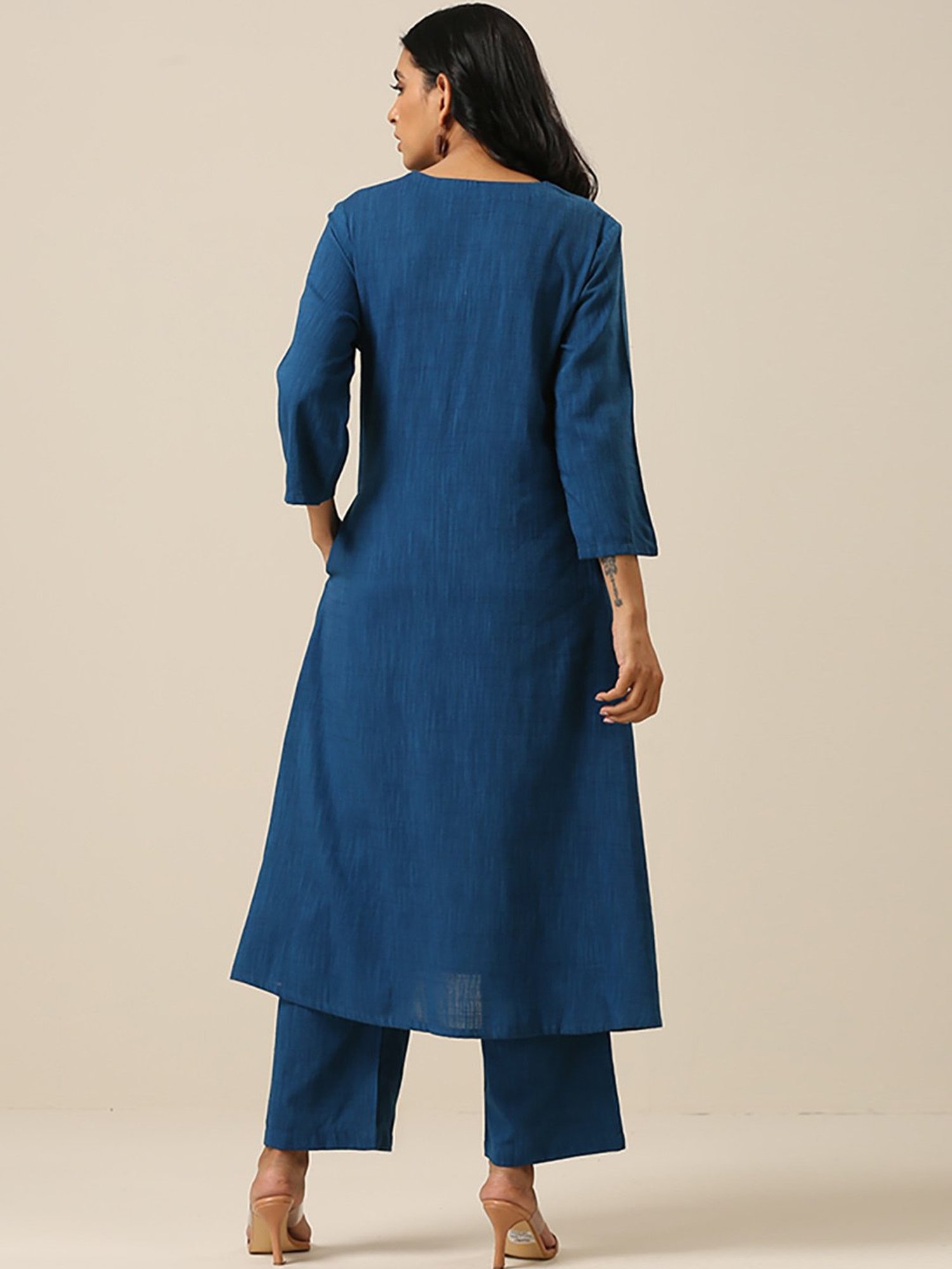 true Browns Blue Cotton Kurta Palazzo Set