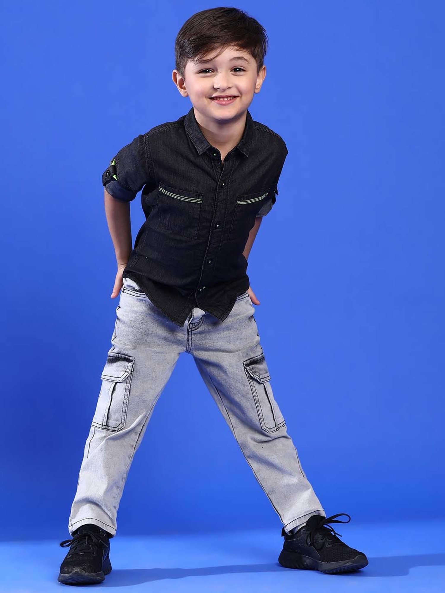 Tales & Stories Kids Black Cotton Regular Fit Full Sleeves Shirt