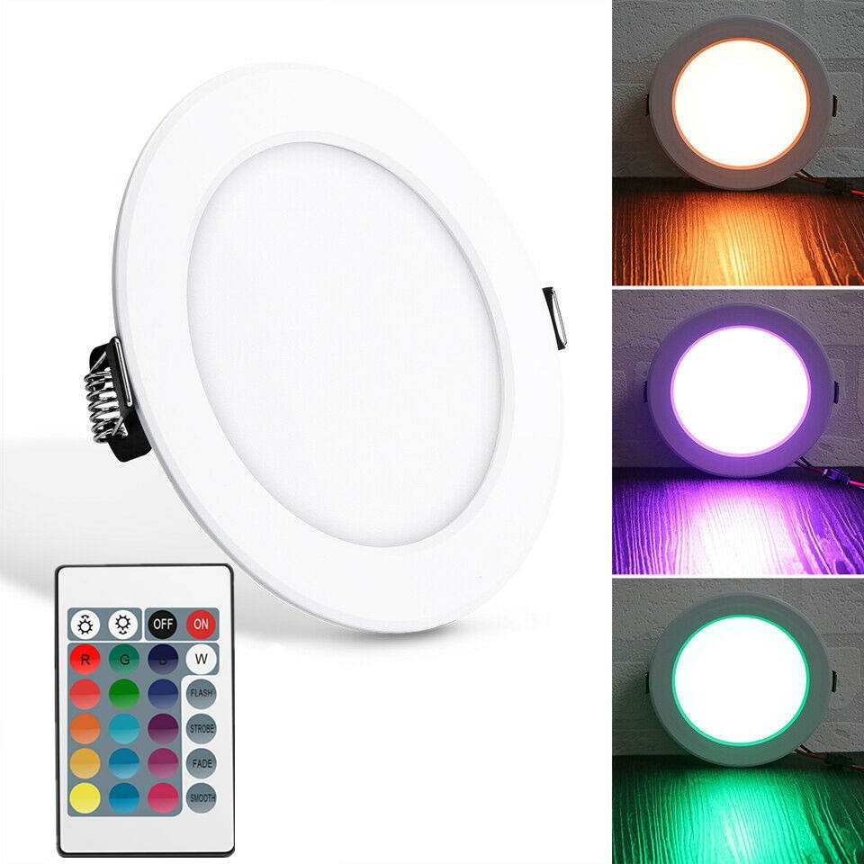 US 5W RGB LED Ceiling Fixtures Light Recessed Panel Downlight Spot Lamp + Remote