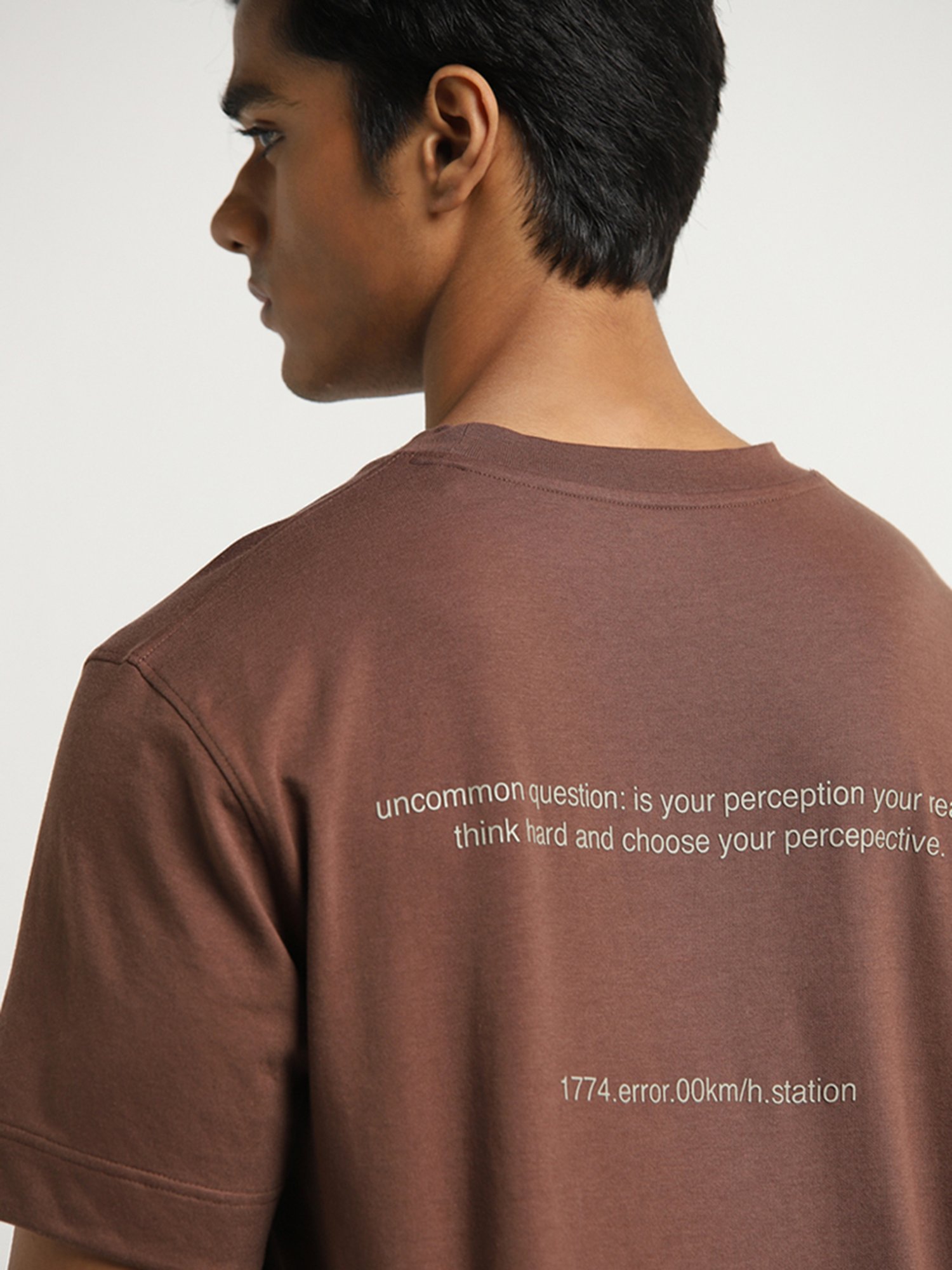 Studiofit by Westside Brown Text Pattern Relaxed-Fit T-Shirt