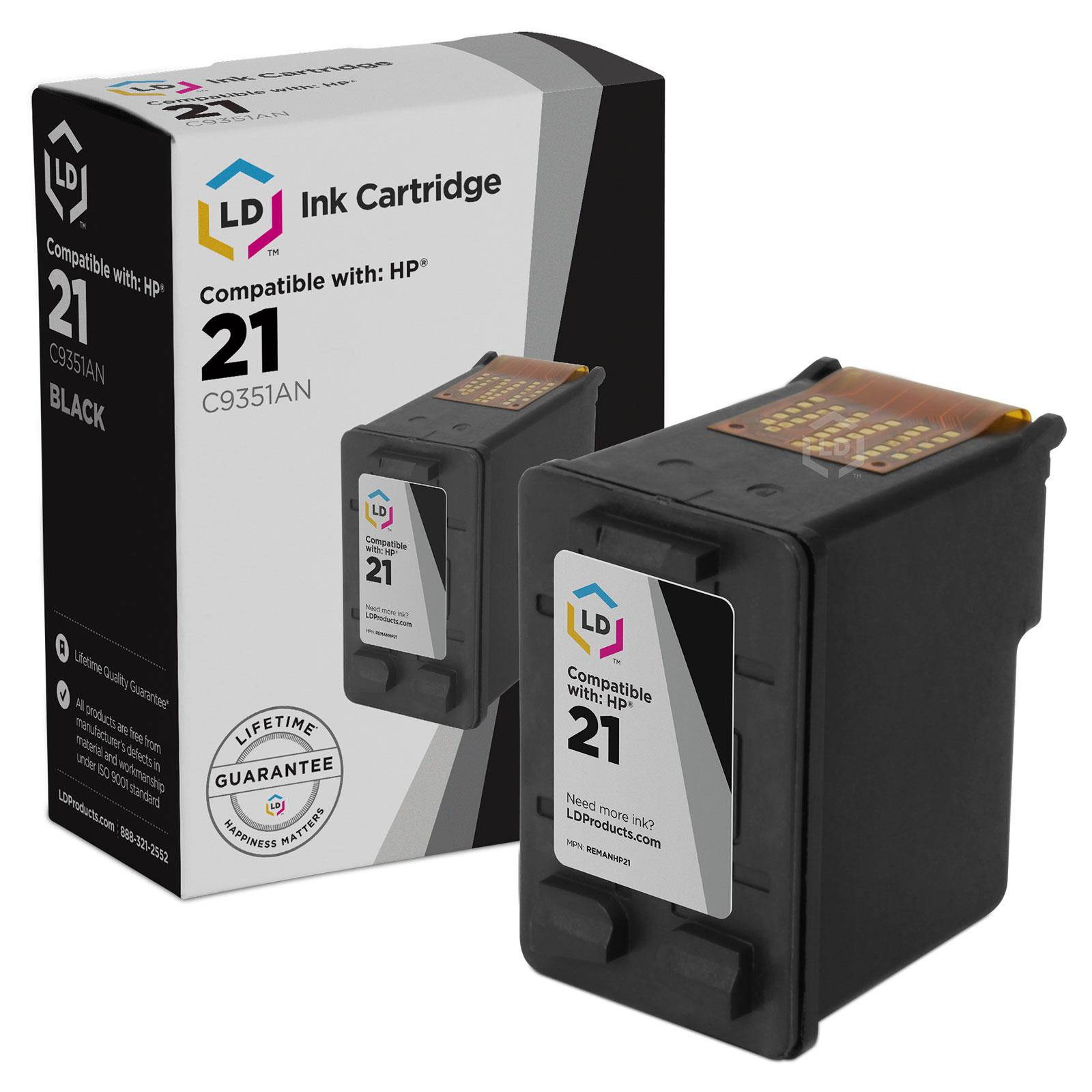 LD &copy; Remanufactured Replacement Ink Cartridges for Hewlett Packard C9351AN (HP 21) Black (7 Pack) + Free 20 Pack of Brand 4x6 Photo Paper