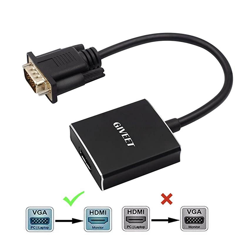 VGA to HDMI Adapter for Monitor TV Active 1080P Video Output with Audio VGA to HDMI Converter Male to Female Compatible with PC Computer Laptop Projector Desktop DVD Plug n Play