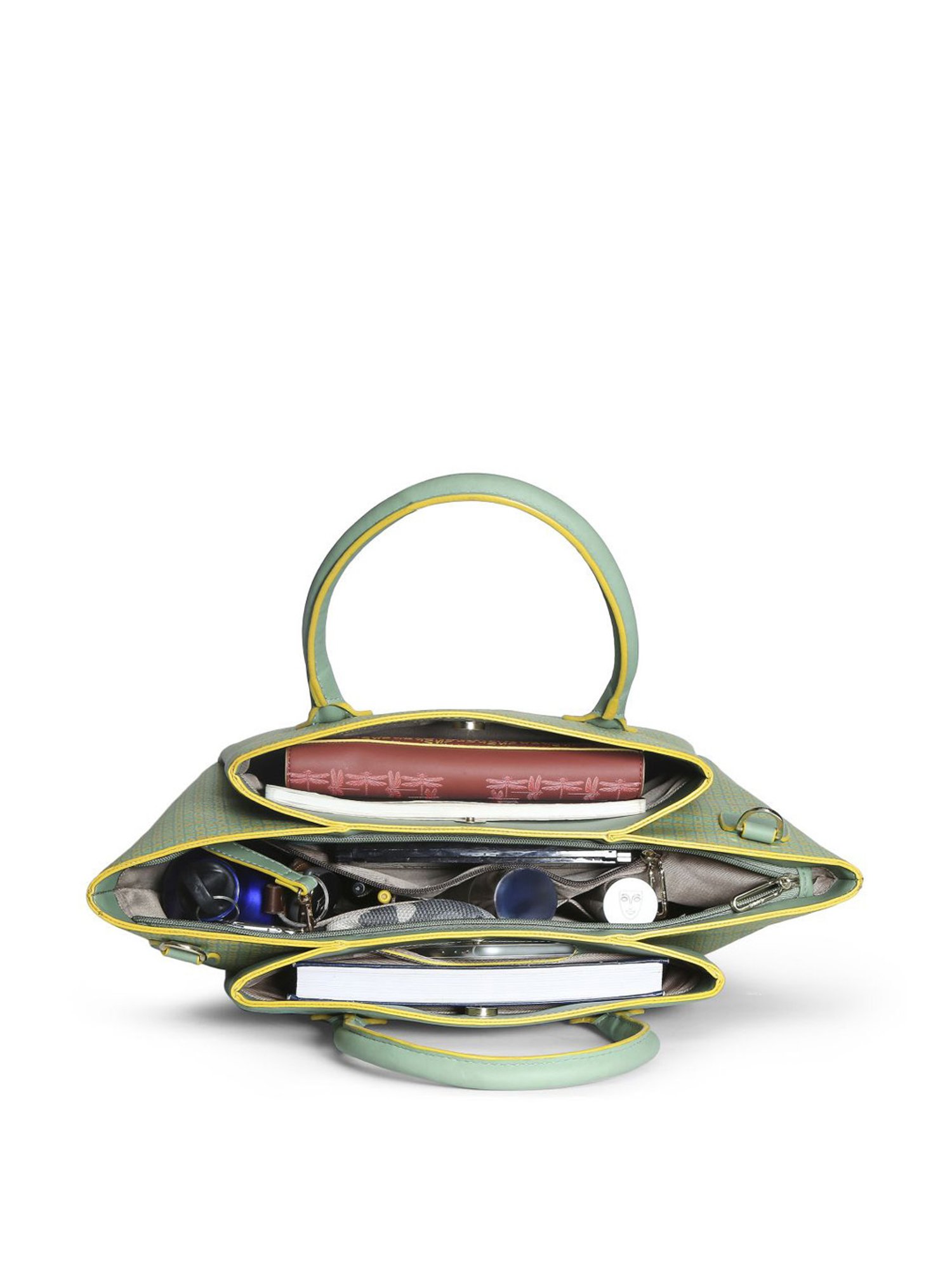 Eume Dragonfly Basil Green Leather Printed Handbag