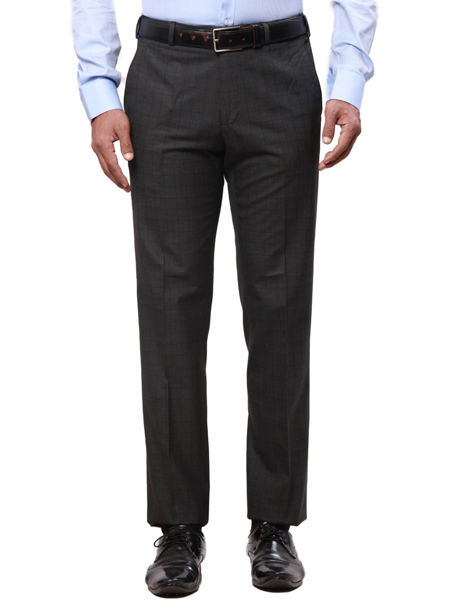 Park Avenue Grey Classic Fit Checks Trousers