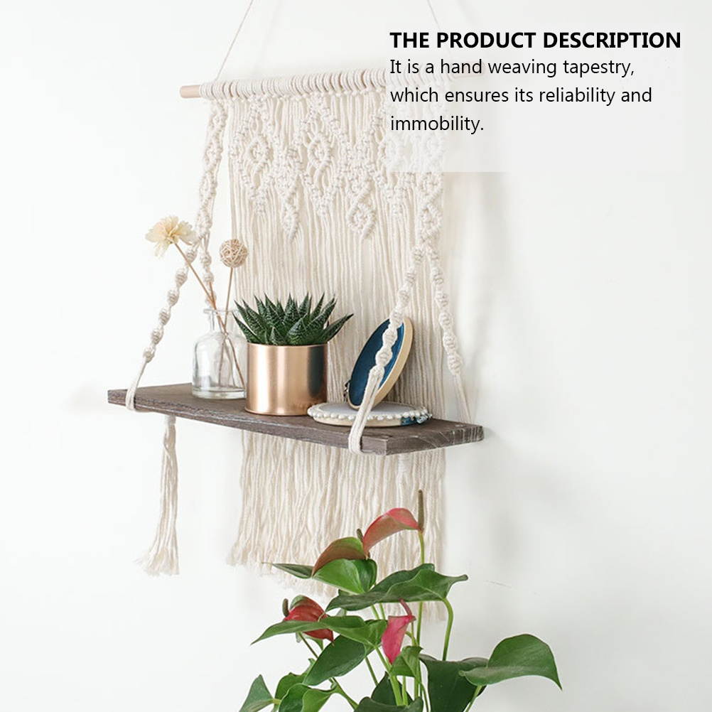 1pc Indoor Pendant Wall Storage Shelf Hanging Pendant Tassel Style Tapestry