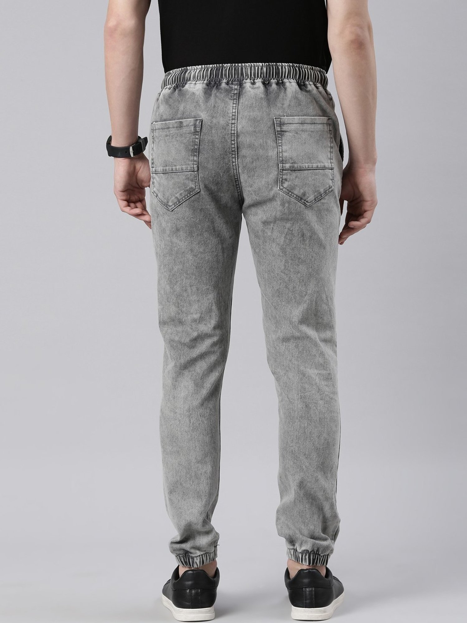 CINOCCI Grey Cotton Slim Fit Jogger Jeans