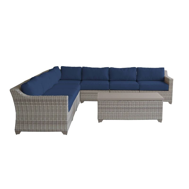 Nolin 7pc Sectional Weathered Brown Frame Sunbrella Spectrum Denim Fabric - La-Z-Boy