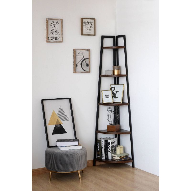 69.9" Odessa 5 Shelf Corner Bookshelf Walnut Brown - Summerland Home