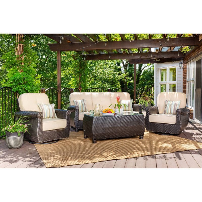 Breckenridge 6pc Seating Set Java Brown Frame Sunbrella Spectrum Sand Fabric - La-Z-Boy