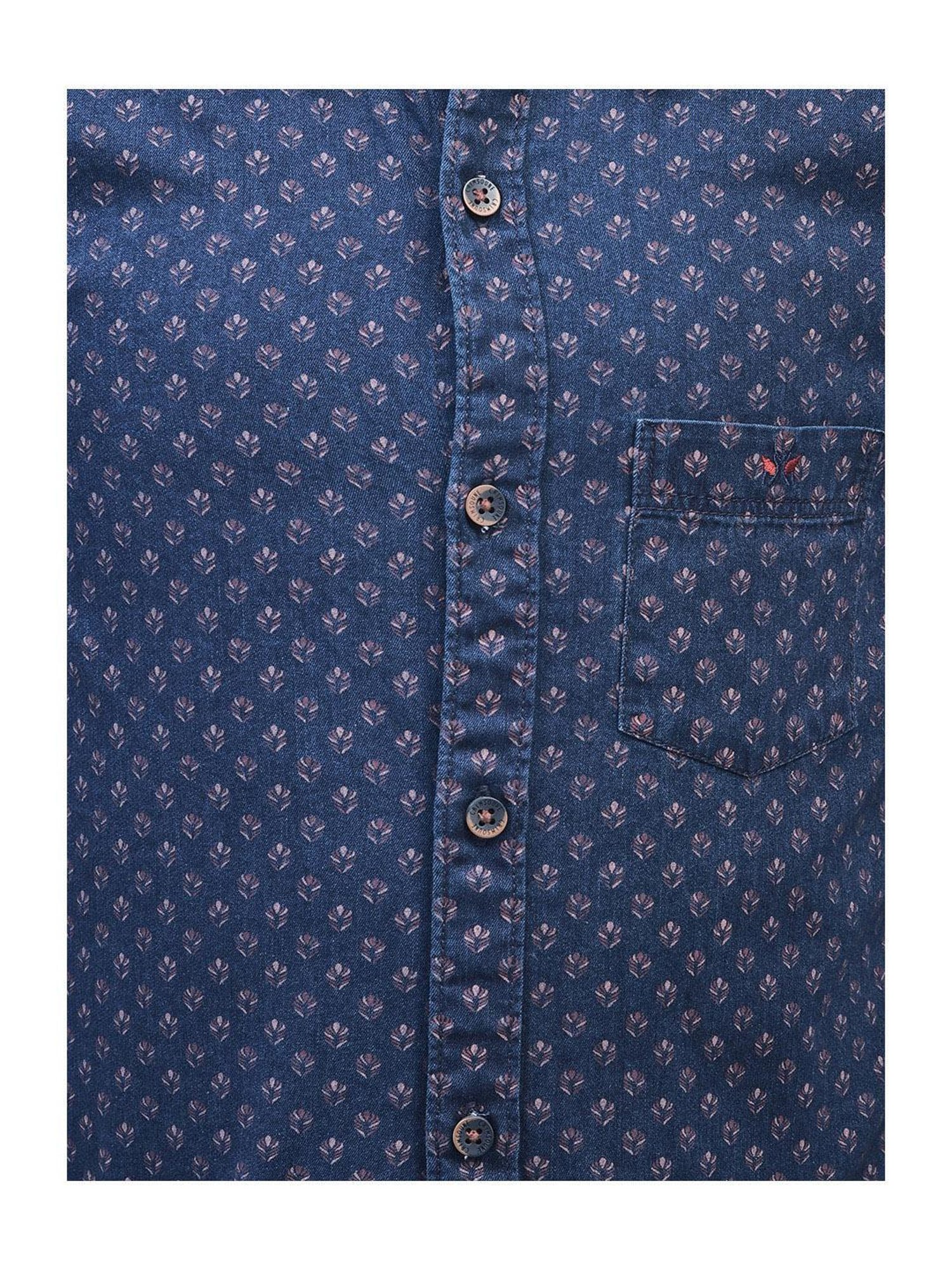 Crimsoune Club Kids Navy Floral Print Full Sleeves Shirt