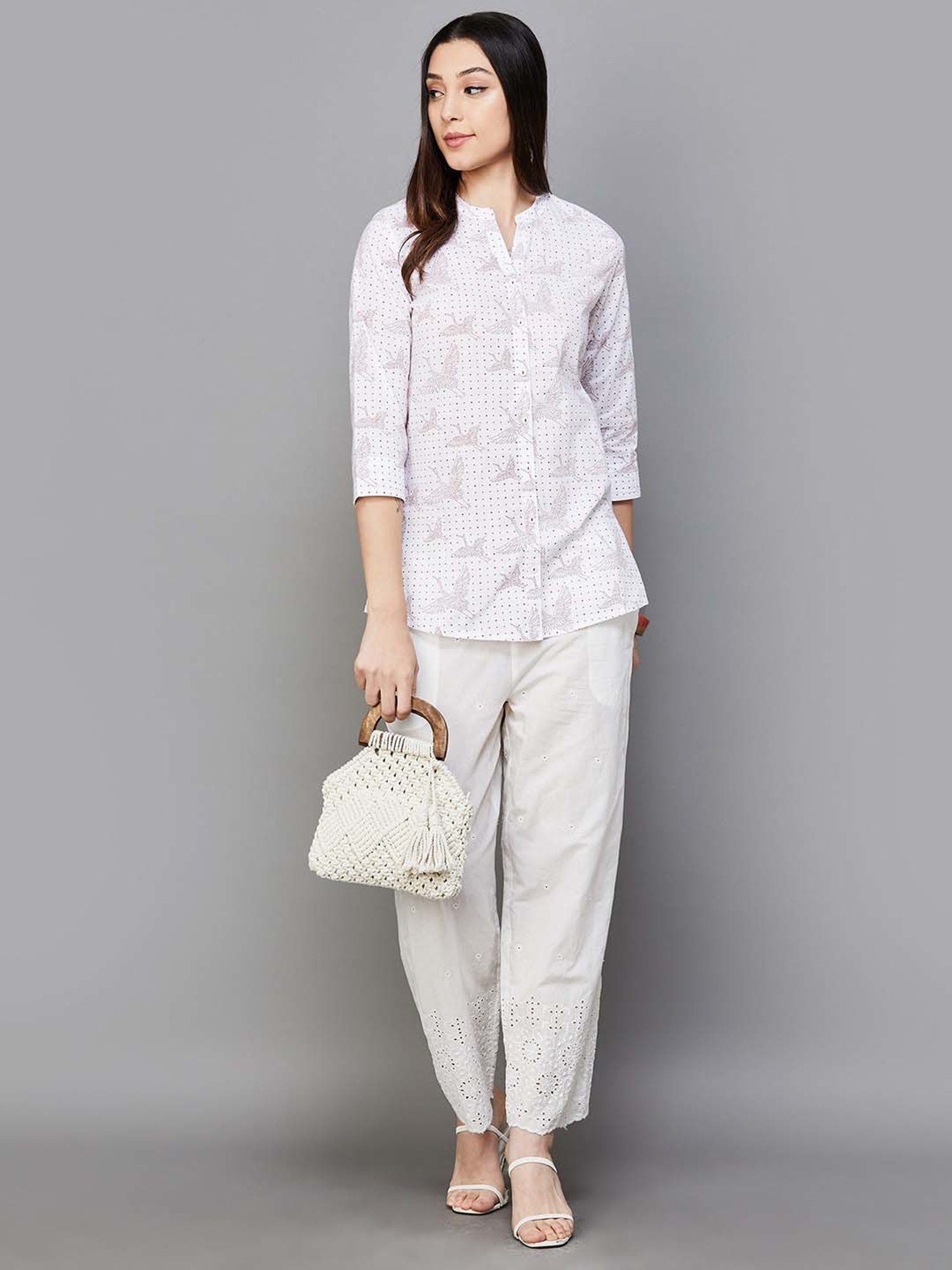 Melange by Lifestyle White Cotton Printed Tunic