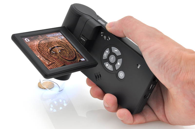 TeKit Handheld Digital Microscope with 3" LCD Screen, up to 250x Magnification 5MP Image Sensor, AV Output for Live Demons