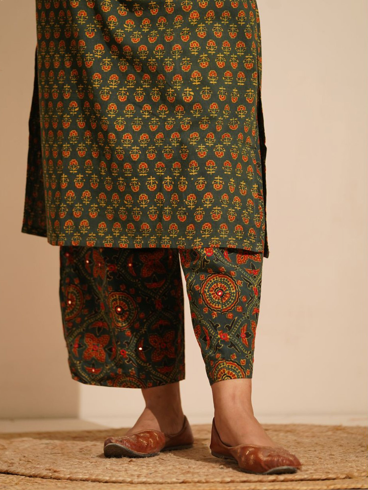 Love Chic Green Cotton Ajrakh Palazzos
