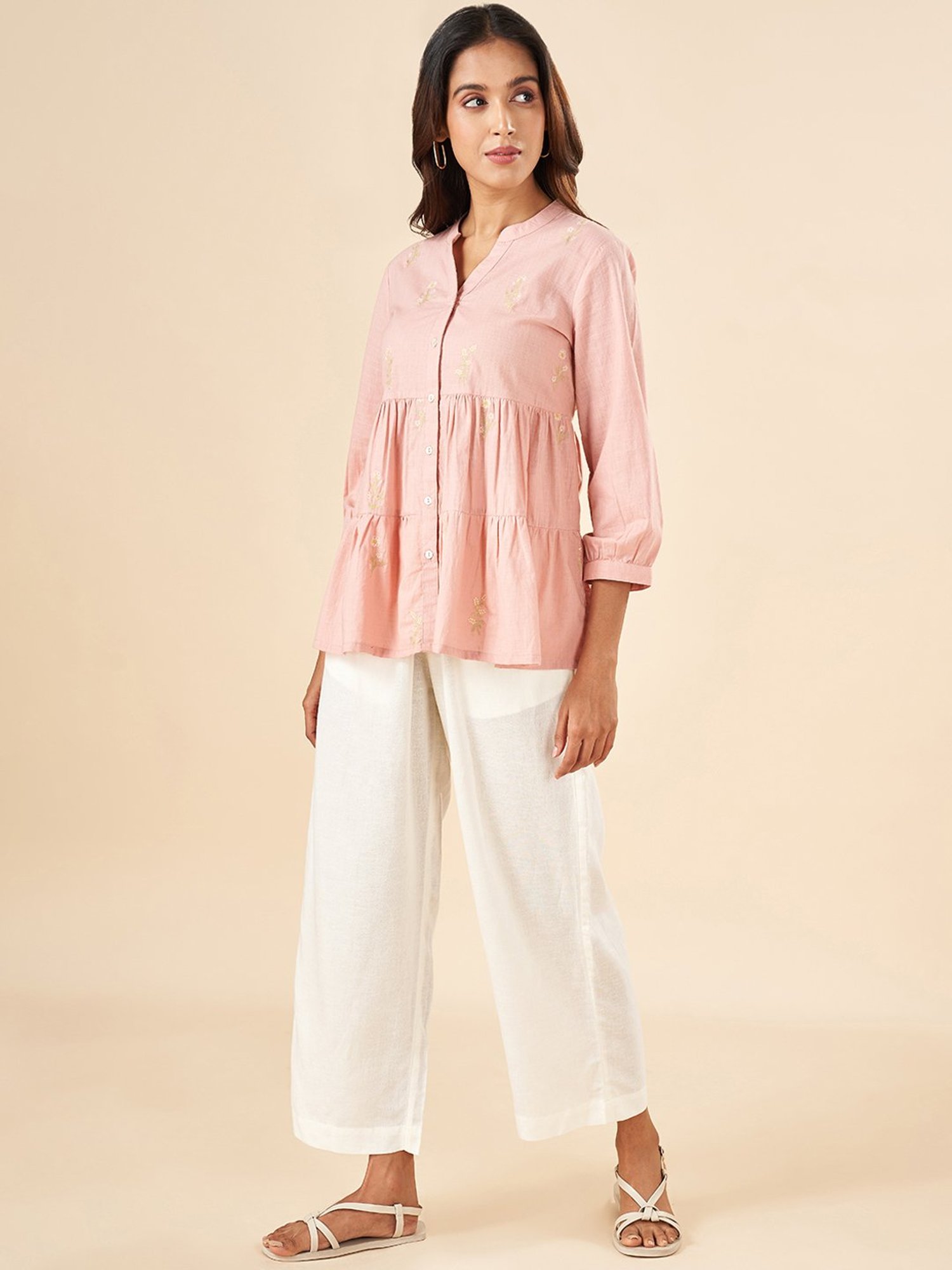 Akkriti by Pantaloons Pink Cotton Embroidered Tunic