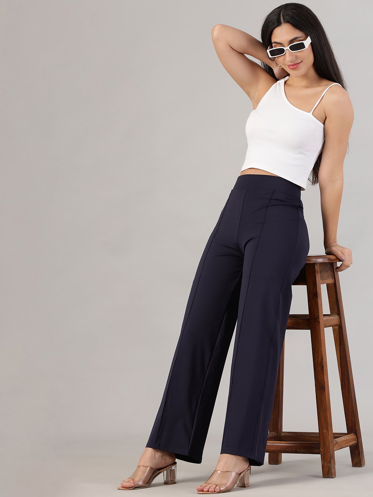 FITHUB Navy Relaxed Fit High Rise Trousers