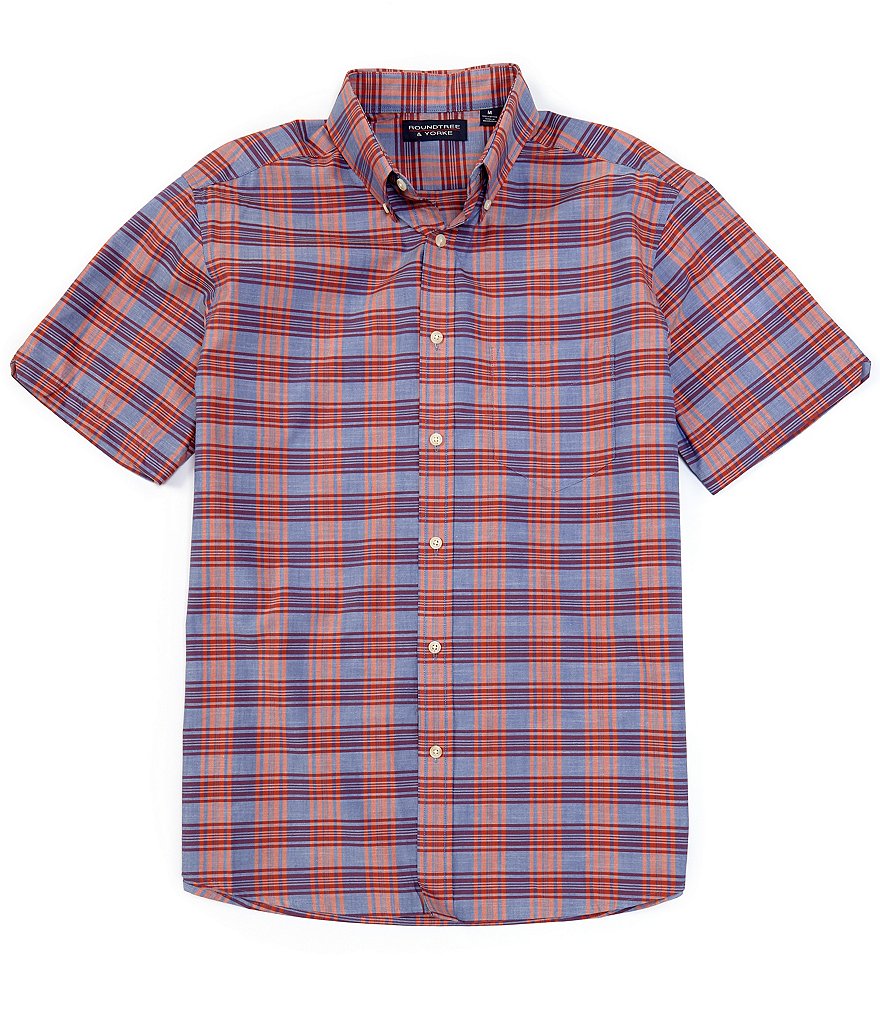 Roundtree & Yorke Short-Sleeve Plaid Tailored to Wear Untucked Sportshirt