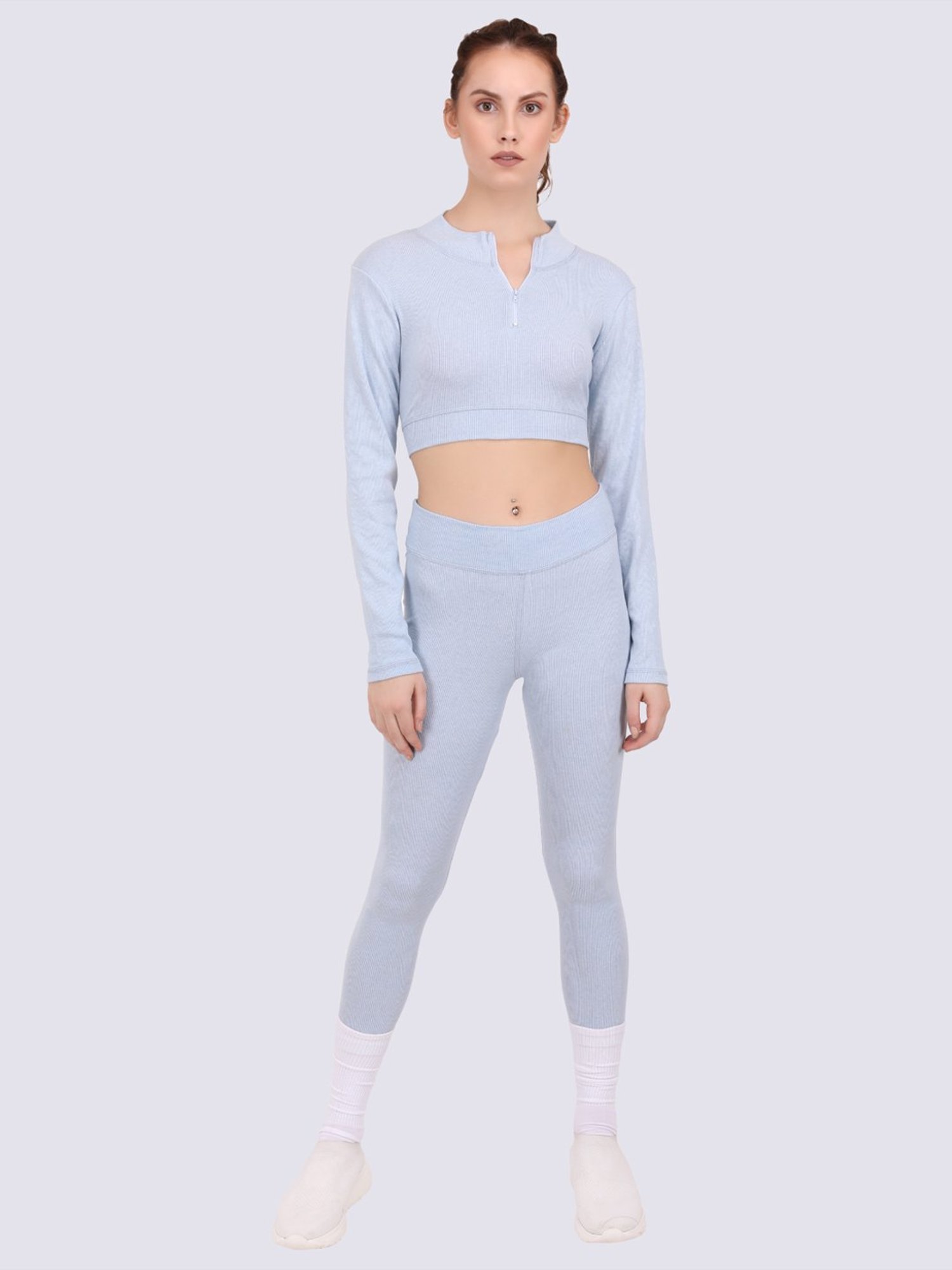 EVERDION Grey Cotton Sports Crop Top