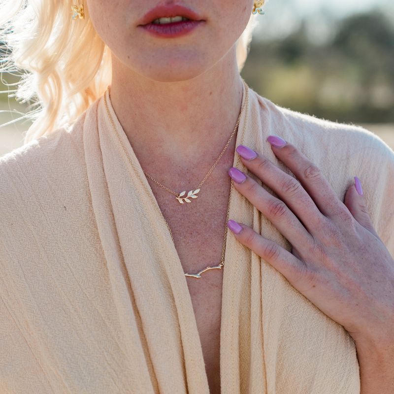 Sanctuary Project Dainty Olive Branch Necklace Rose Gold