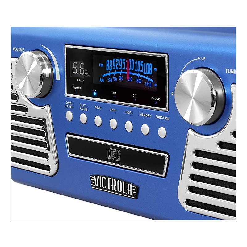 Retro Record Player with Bluetooth and 3-Speed Turntable (Blue)