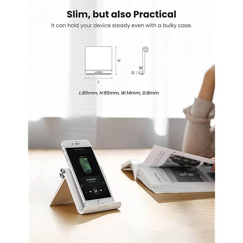 Cell Phone Stand Holder for Desk Adjustable Compatible for iPhone 12 Pro Max 11 SE XS XR 8 Plus 6 7 Samsung Galaxy Note20 S20 S10 S9 S8 Android Smartphone Mobile Phone Dock Foldable White