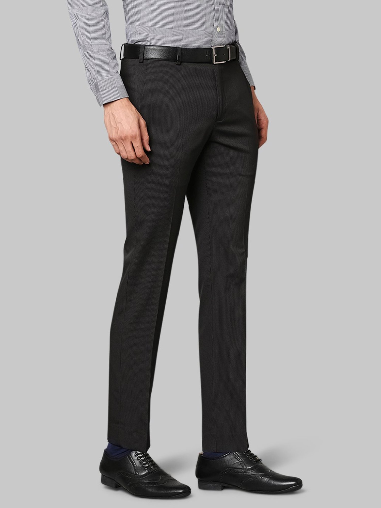 Park Avenue Black Super Slim Fit Flat Front Trousers