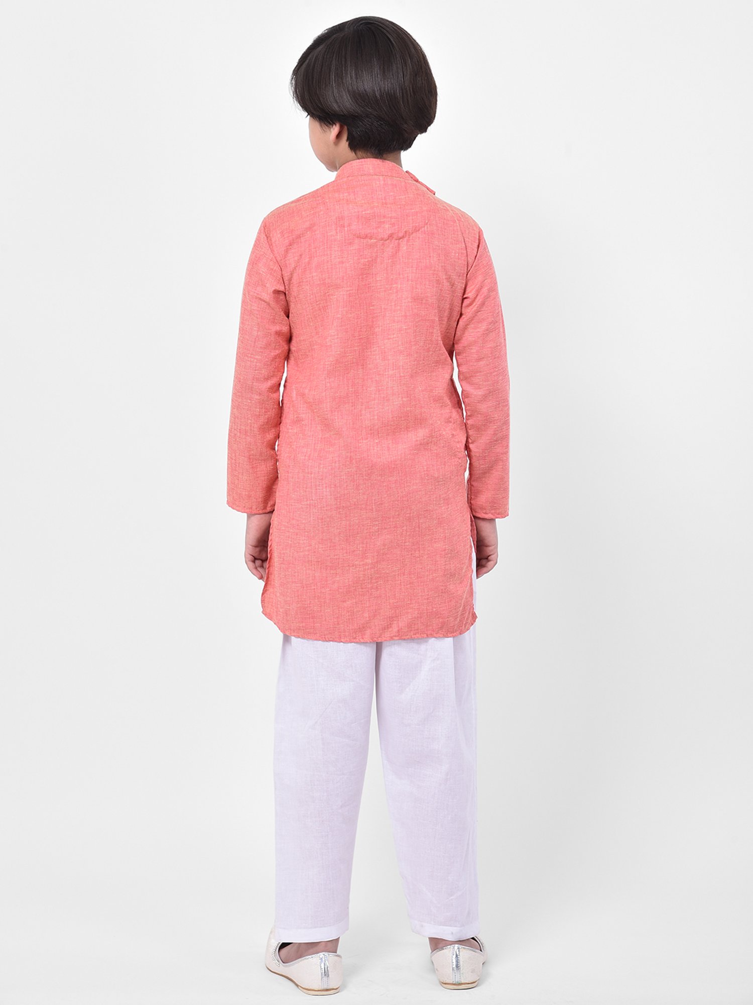 Deyann Kids Pink & White Solid Full Sleeves Kurta with Pyjamas