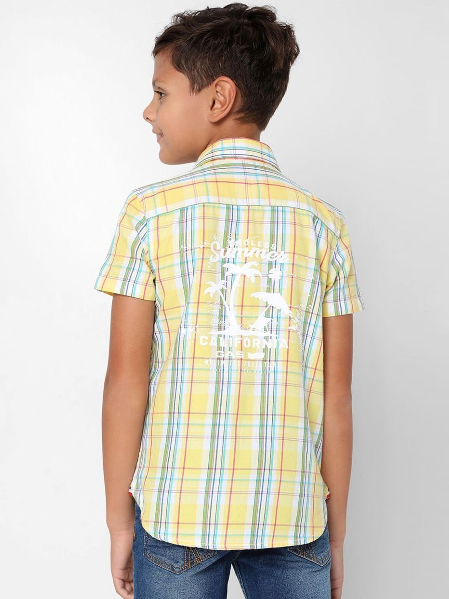Gas Boys Yellow Cotton Chequered Shirt